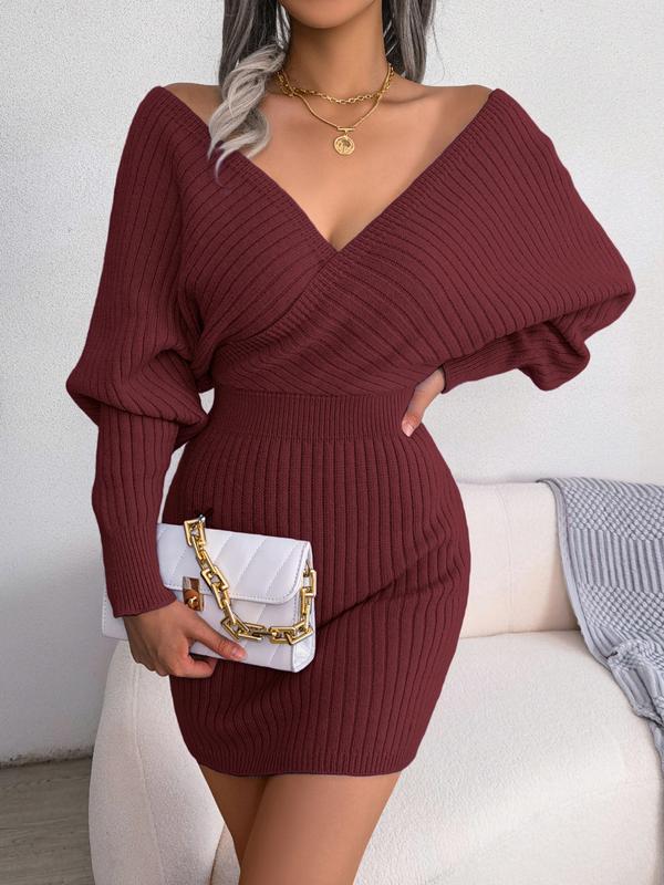 Blake™ | Wrapped V-hals trui jurk with slim-fit long sleeves