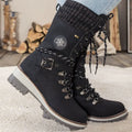 Dames winter lace-up snow laarzen – Knit Cuff & Buckle – Anti-Slip Sole