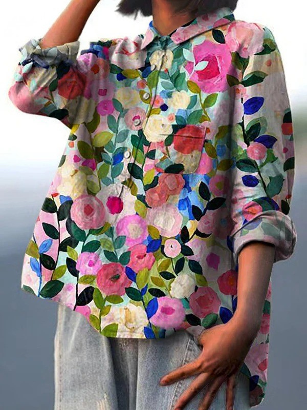 Leah | Colourful spring bloemen garden met print dames casual shirt