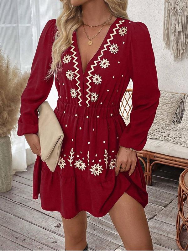 Lottie™ | Elegante embroidered lange mouwen casual jurk