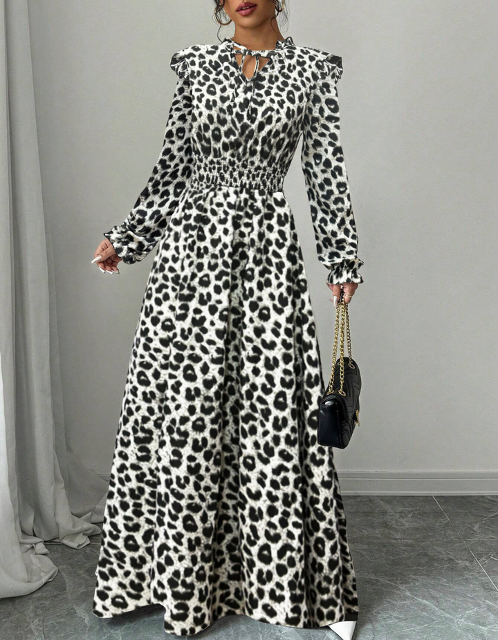 Moren™ | Elegante lange mouwen bloemen print a-line jurk