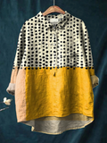 Olivia | Dames yellow colour-blocked dots print casual shirt