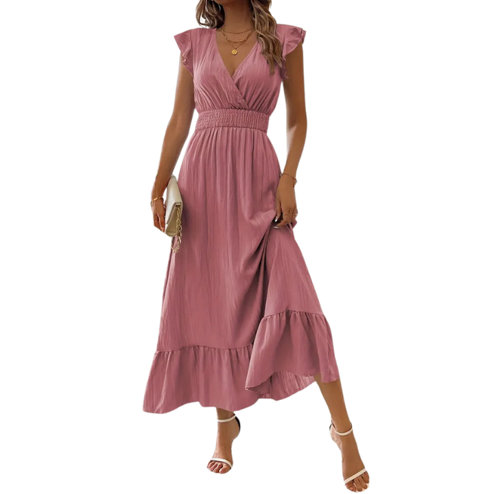 Catalina™ | Elegante shirred v neck maxi jurk