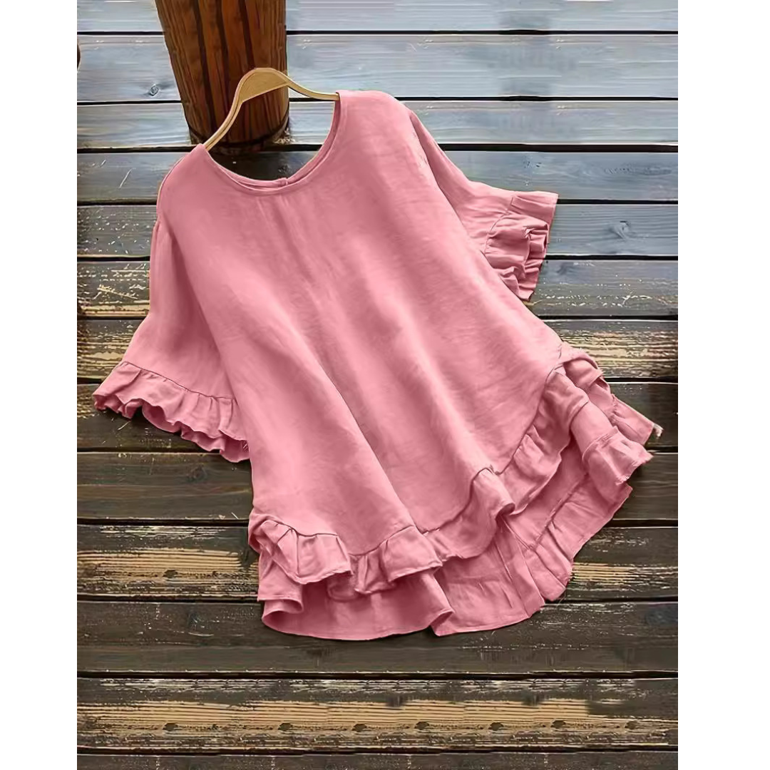 Evita™ | Simple plus size ruffle hem summer blouse