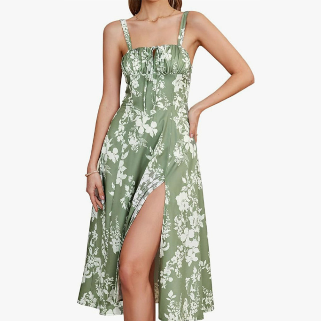 Ariellou™ | Elegante lace-up square neck midi jurk
