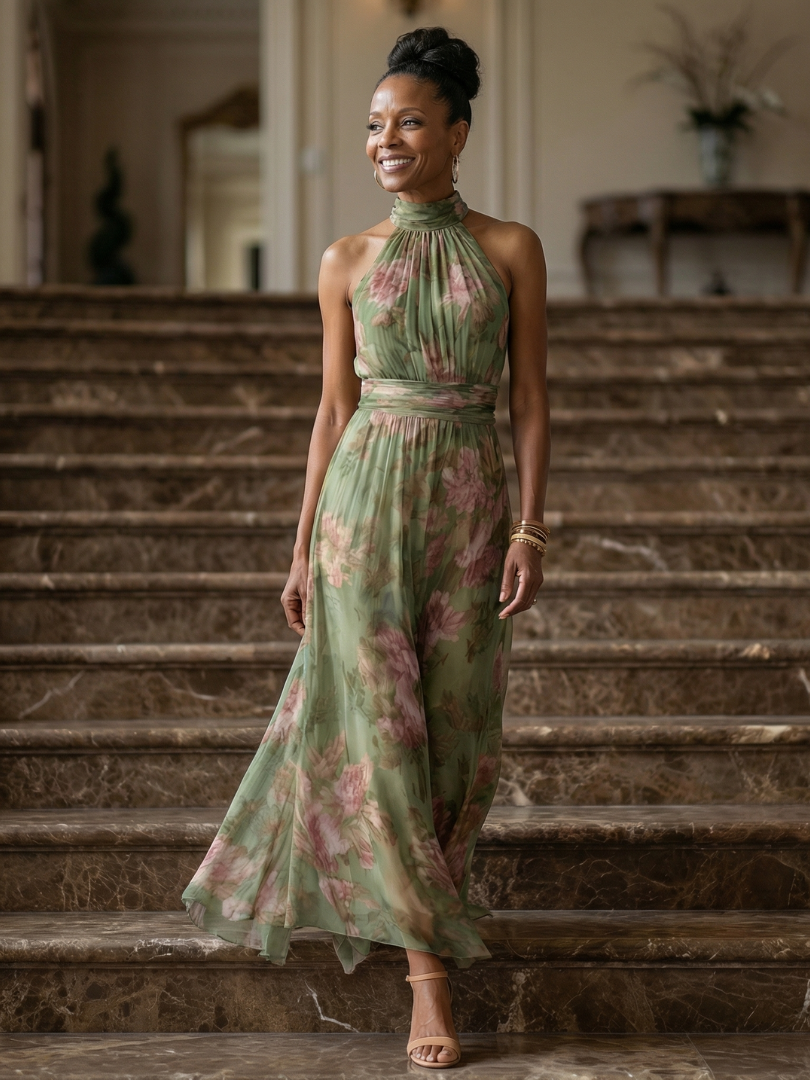 Mirelle | Gathered halter midi jurk
