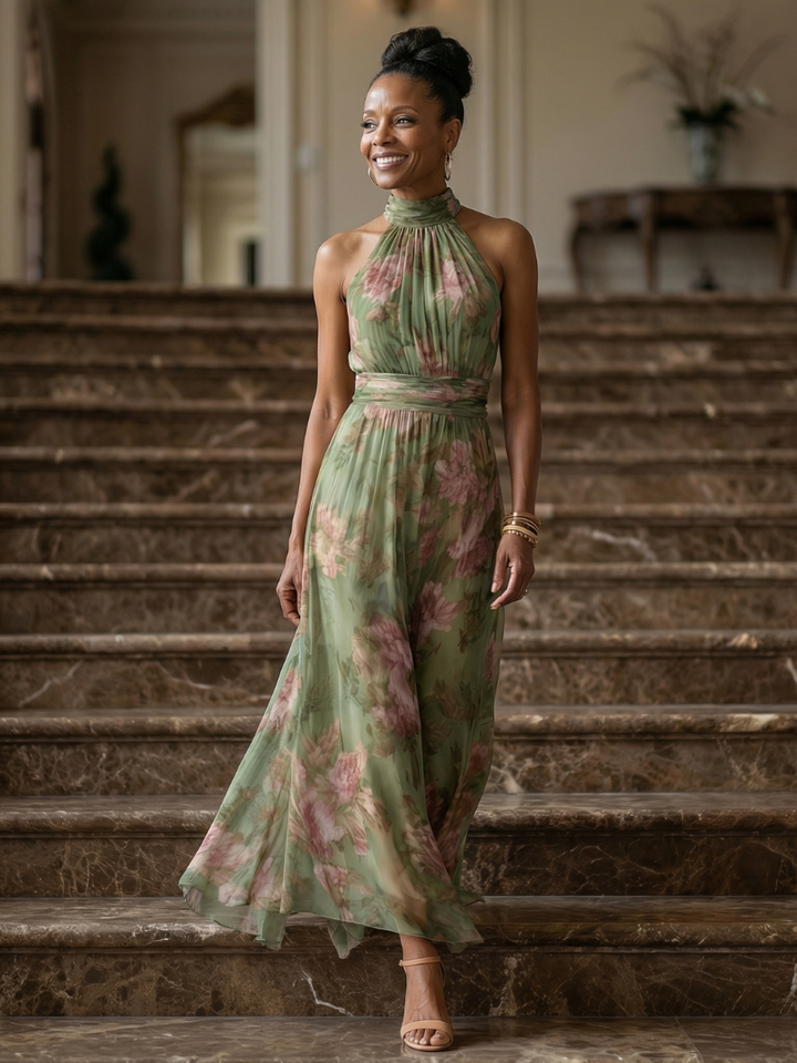 Mirelle | Gathered halter midi jurk