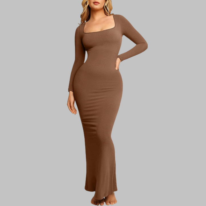 Pito™ | Casual lange mouwen built-in shapewear midi jurk