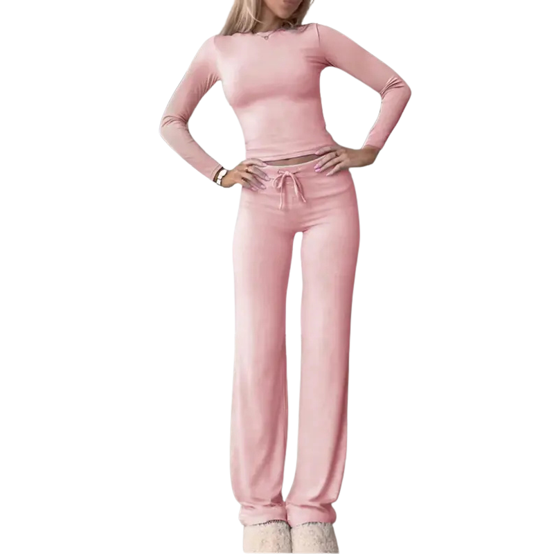 Cecily™ | Slim fit lange mouwen crop tee & broek matching set