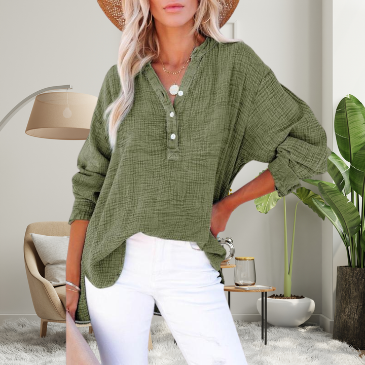 Brylin™ | Casual button V-hals lange mouwen oversized blouse
