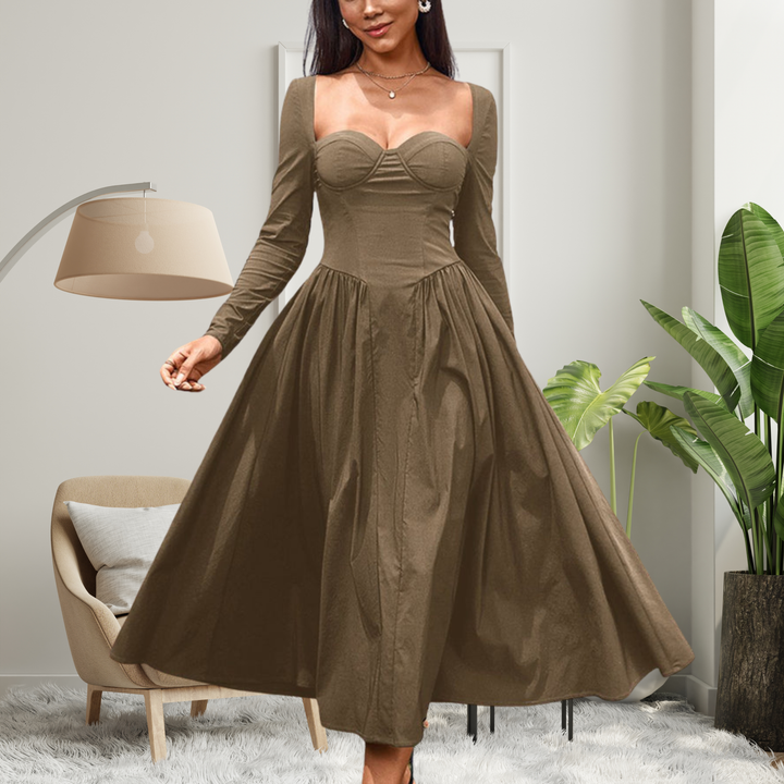 Akila™ | Elegante heart neckline lange mouwen a-line maxi jurk