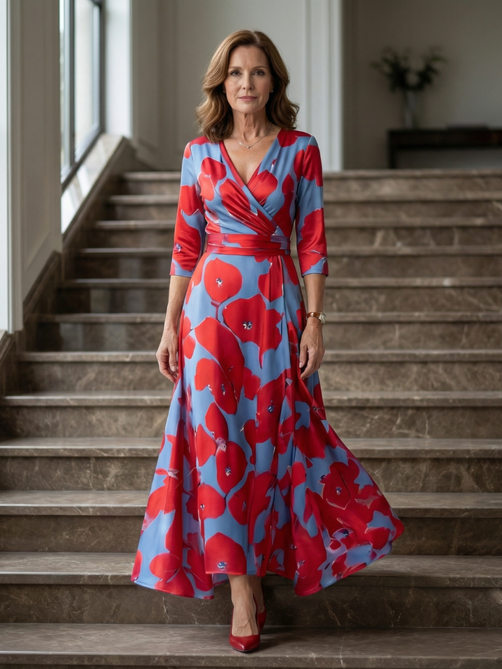 Celine | Cross wrap neck midi jurk