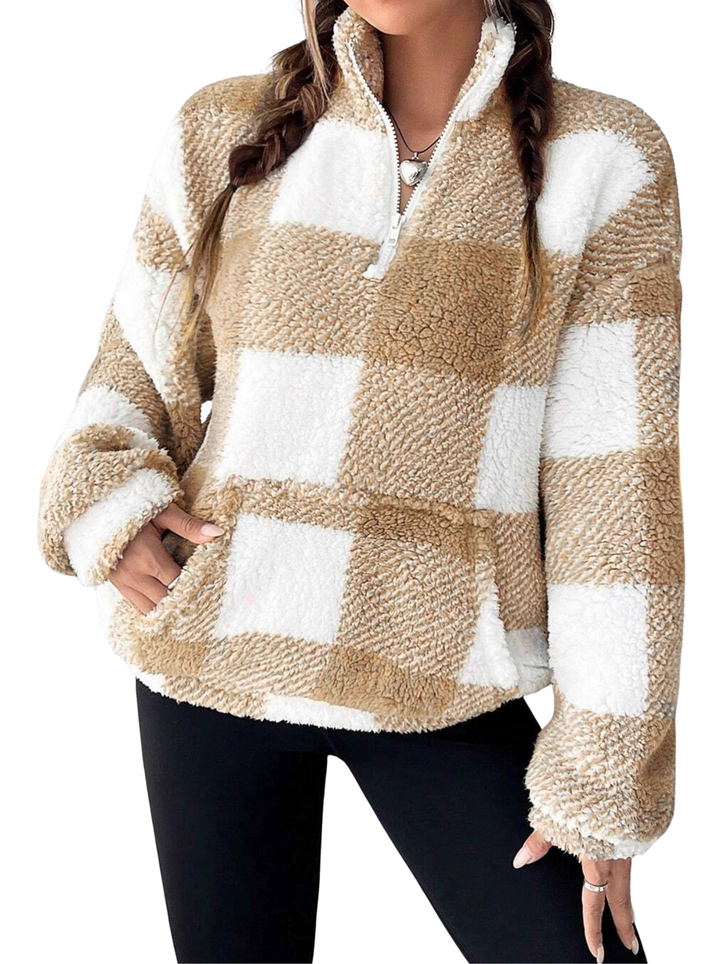 Hilary™ | Casual plaid half zip pullover