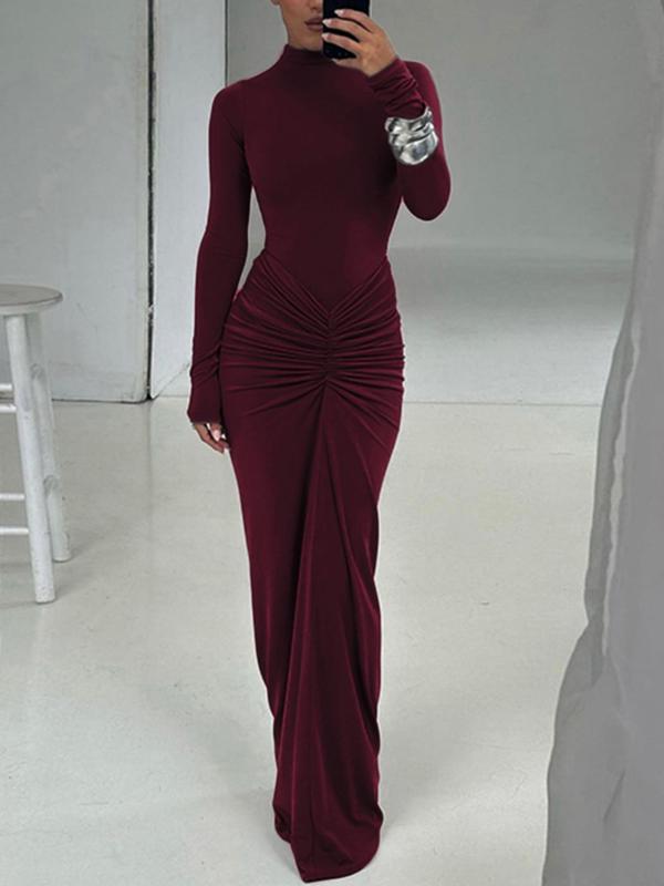 Betty™ | Classy ruched lange mouwen mock bodycon maxi jurk