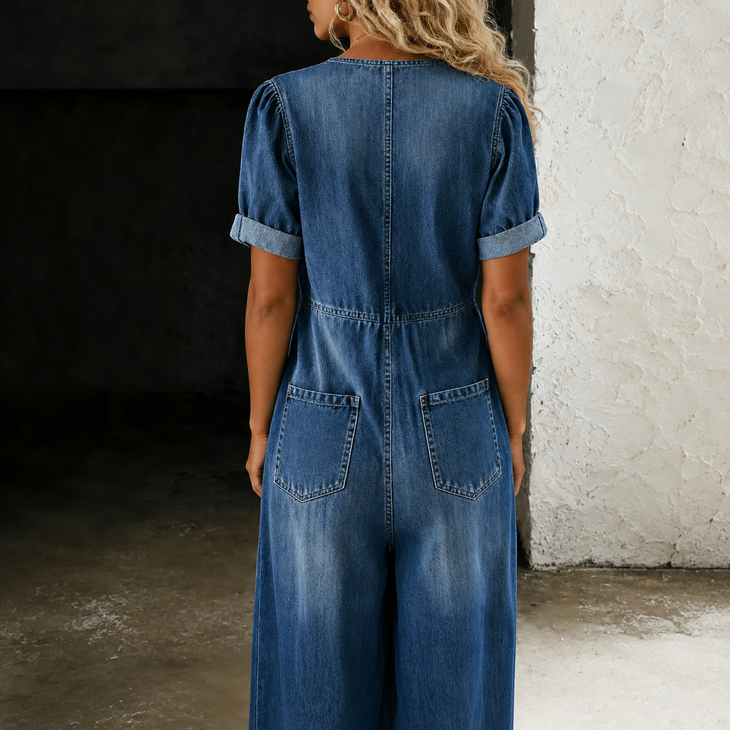 Maya | Denim Jumpsuit Met Wijde Pijpen