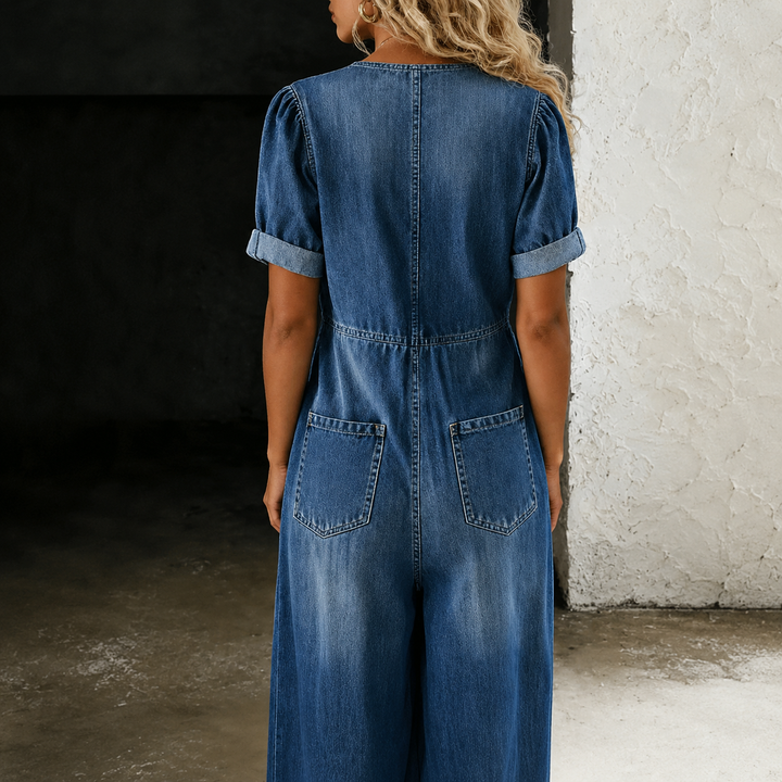 Maya | Denim Jumpsuit Met Wijde Pijpen