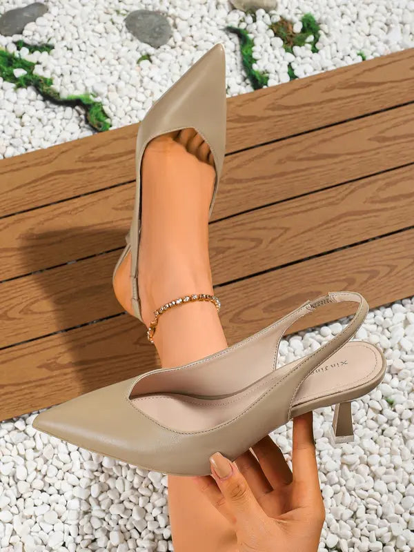 Amira™ | Dames pu leather slingback hakken simple effen kleur spitse neus pumps