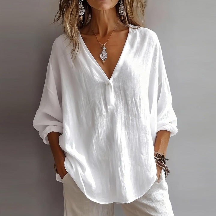 Cora | Luchtige Linnenmix Blouse met Driekwartsmouwen
