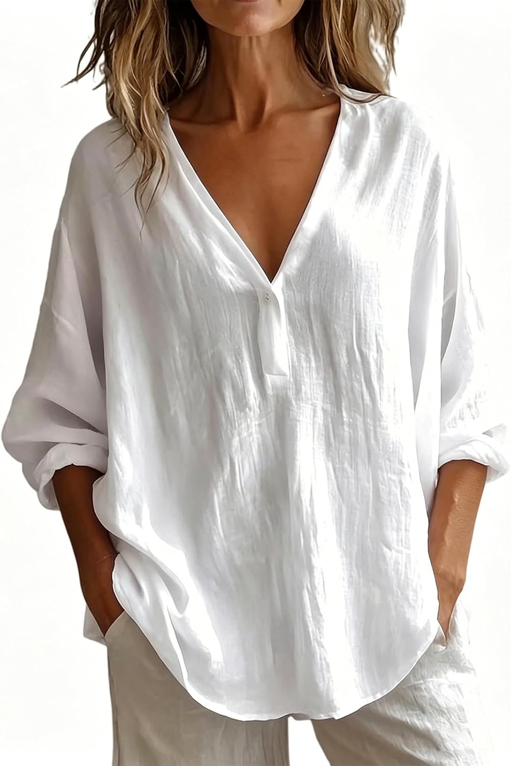 Cora | Luchtige Linnenmix Blouse met Driekwartsmouwen