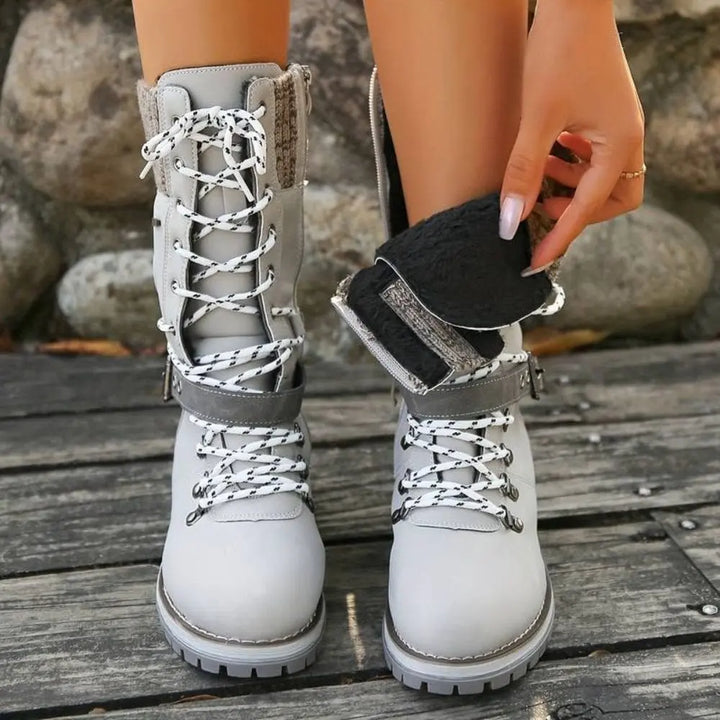 Dames winter lace-up snow laarzen – Knit Cuff & Buckle – Anti-Slip Sole