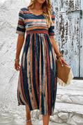 Marloes | Gestreepte buikcamouflerende midi jurk