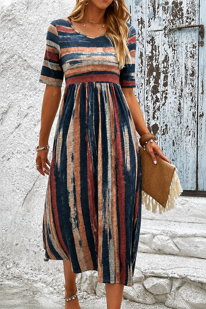 Marloes | Gestreepte buikcamouflerende midi jurk