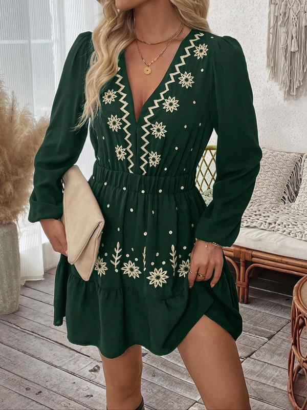Lottie™ | Elegante embroidered lange mouwen casual jurk