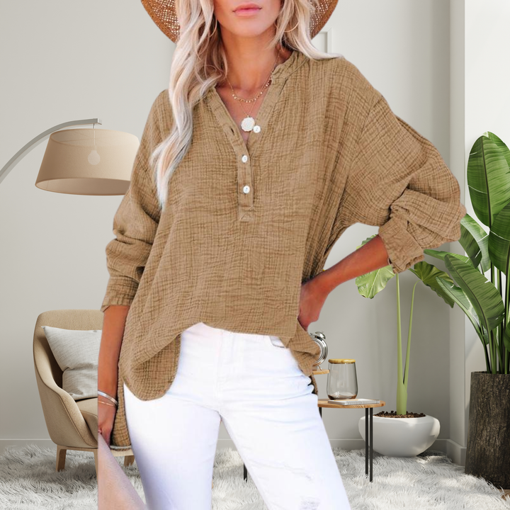 Brylin™ | Casual button V-hals lange mouwen oversized blouse