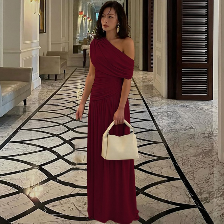 Shina™ | Elegante one shoulder evening maxi jurk