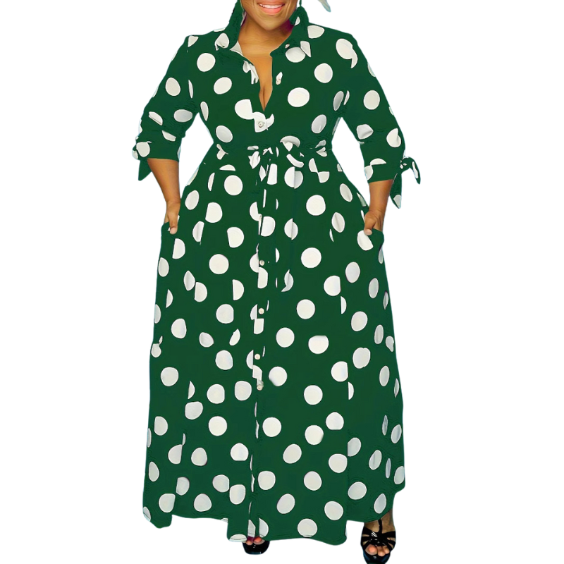 Marie™ | Stijlvolle polka dot shirtjurk met riem