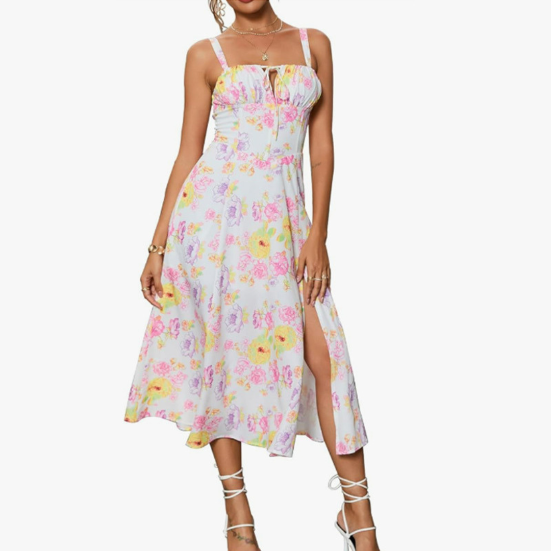 Ariellou™ | Elegante lace-up square neck midi jurk