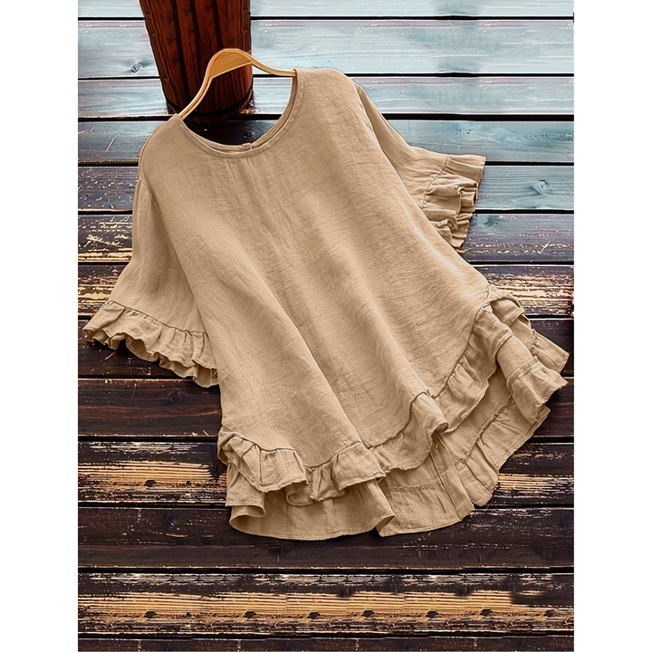 Evita™ | Simple plus size ruffle hem summer blouse