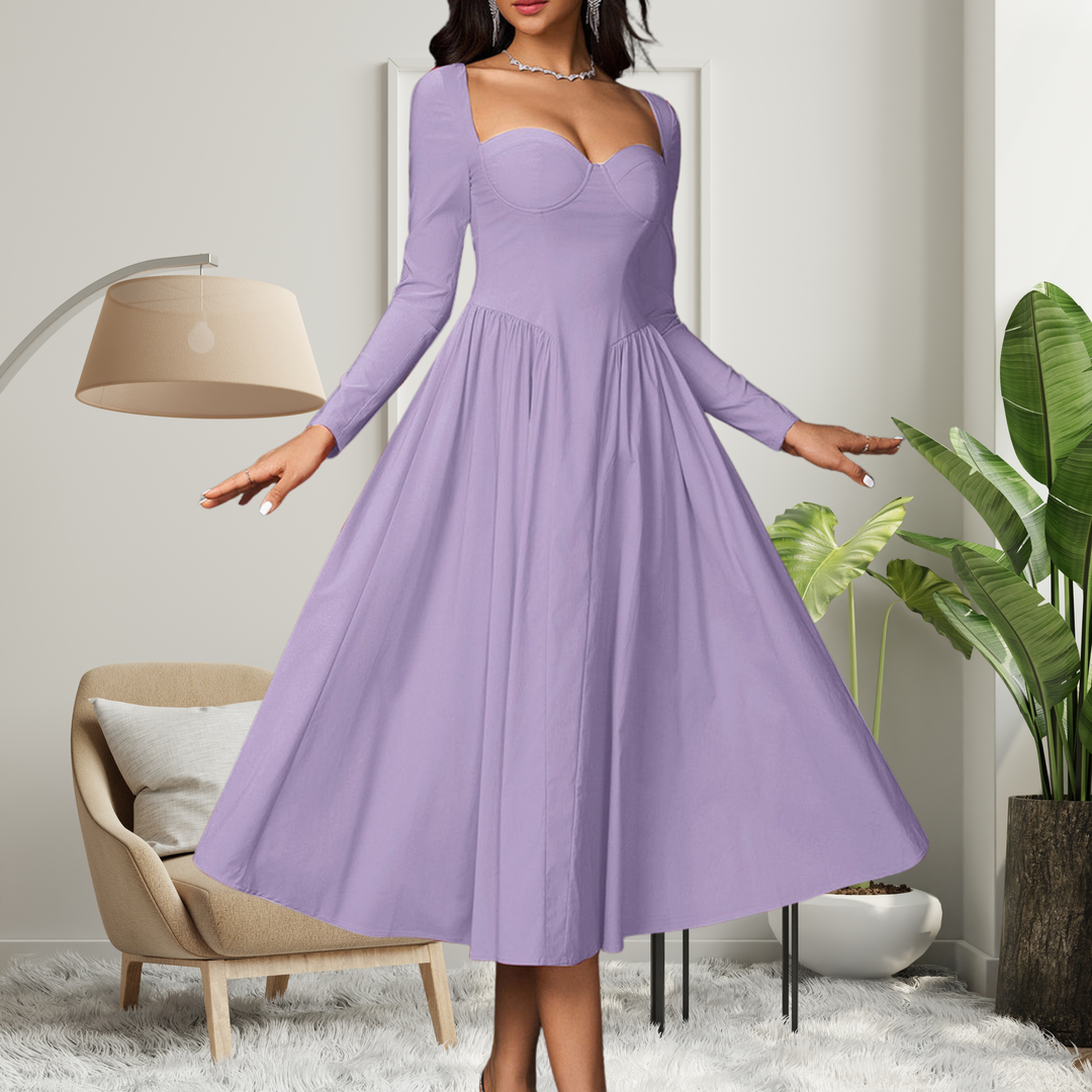 Akila™ | Elegante heart neckline lange mouwen a-line maxi jurk