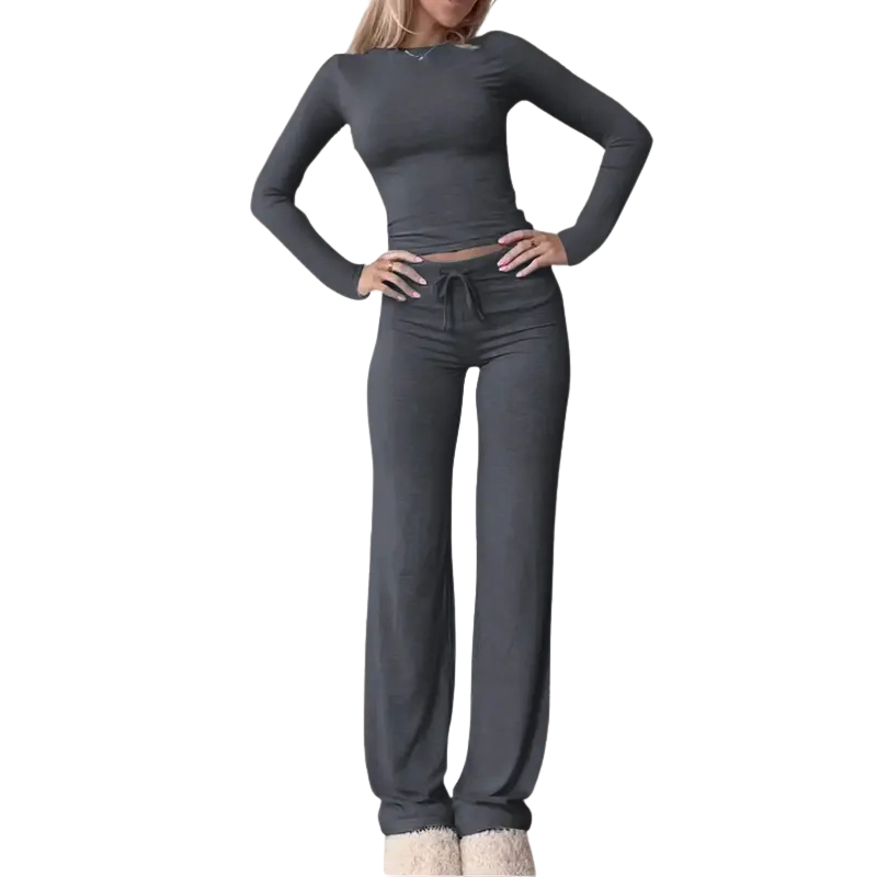 Cecily™ | Slim fit lange mouwen crop tee & broek matching set
