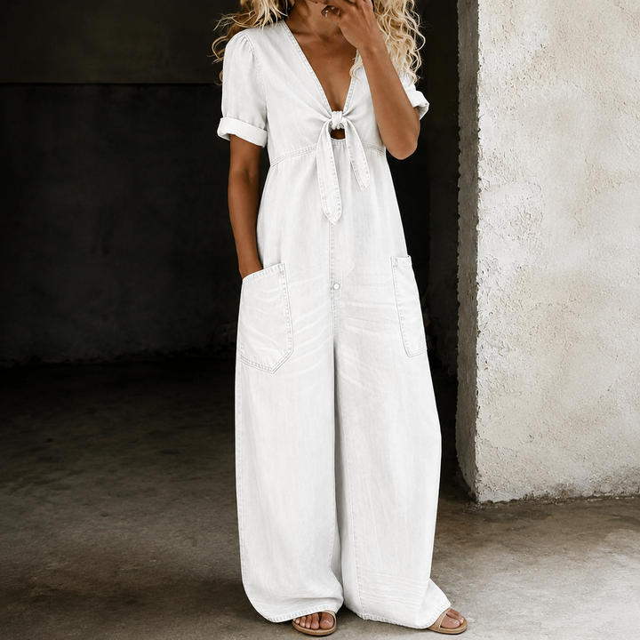 Maya | Denim Jumpsuit Met Wijde Pijpen