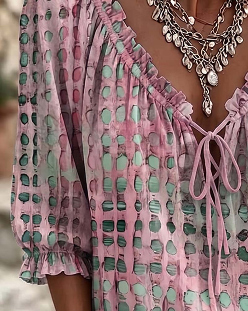Blouse À Pois Avec Lacets