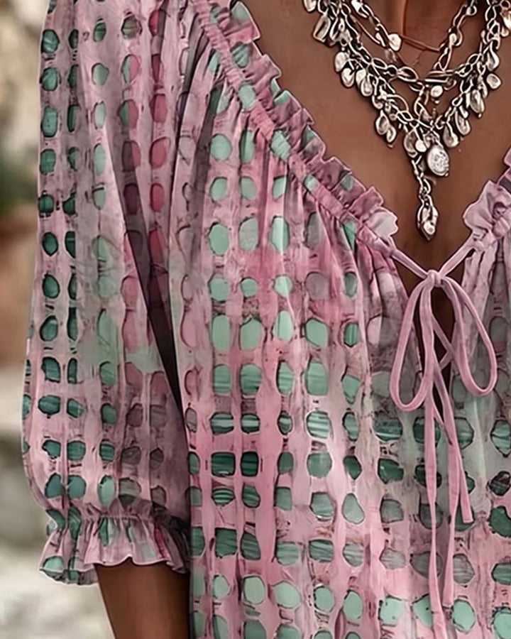 Blouse À Pois Avec Lacets