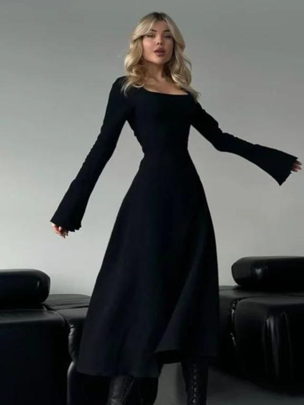 Erin™ | Sophisticated lace-up tie back flounce sleeve a-line long jurk