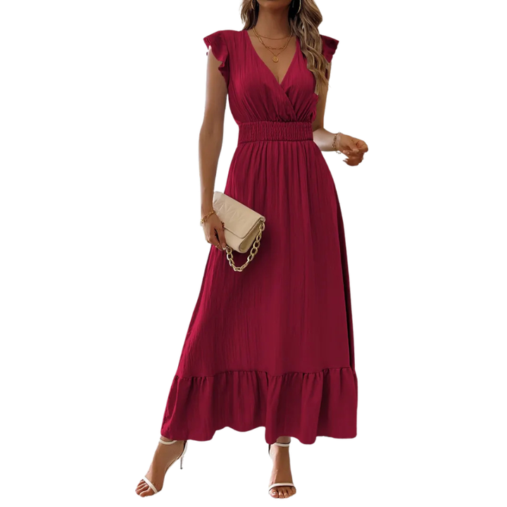 Catalina™ | Elegante shirred v neck maxi jurk