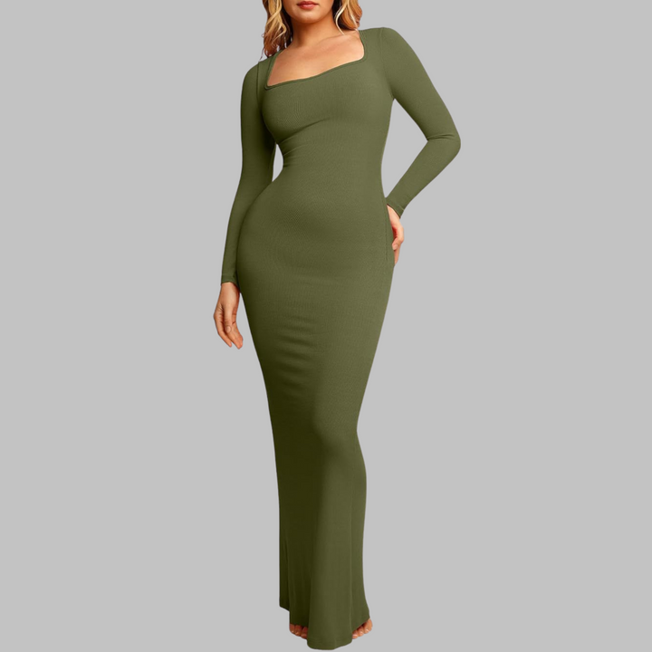 Pito™ | Casual lange mouwen built-in shapewear midi jurk
