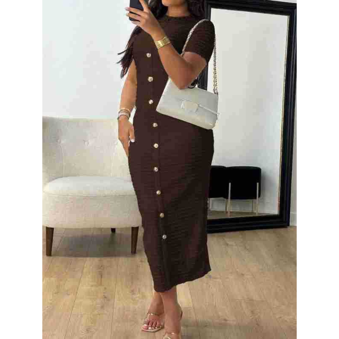 Alina™ | Elegante crew neck formal midi jurk