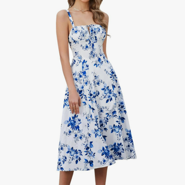 Ariellou™ | Elegante lace-up square neck midi jurk