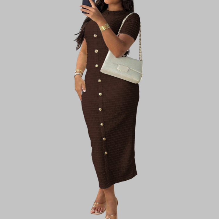 Regan™ | Elegante ronde hals fake button jurk