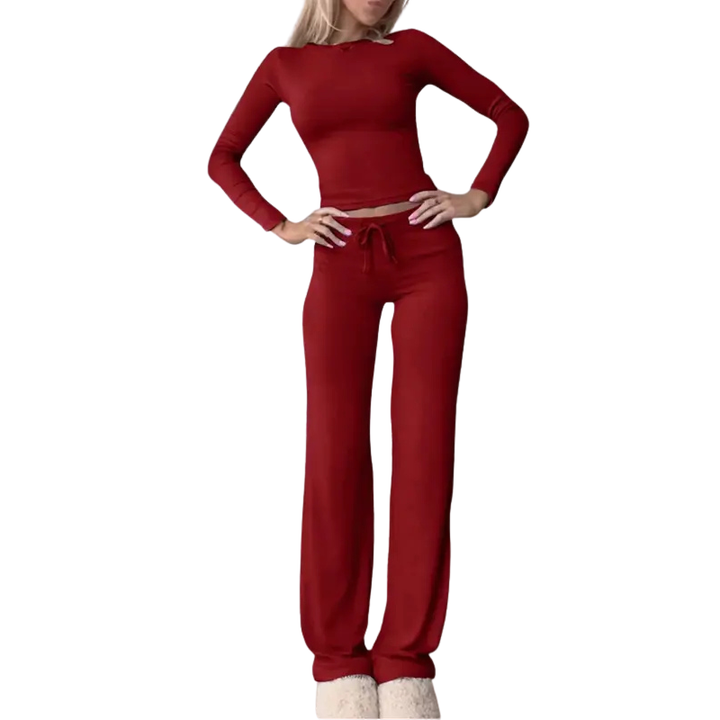 Cecily™ | Slim fit lange mouwen crop tee & broek matching set