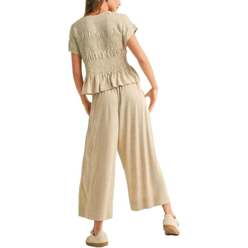Charlene™ | Relaxte 2-piece smocked top and wide-leg broek set