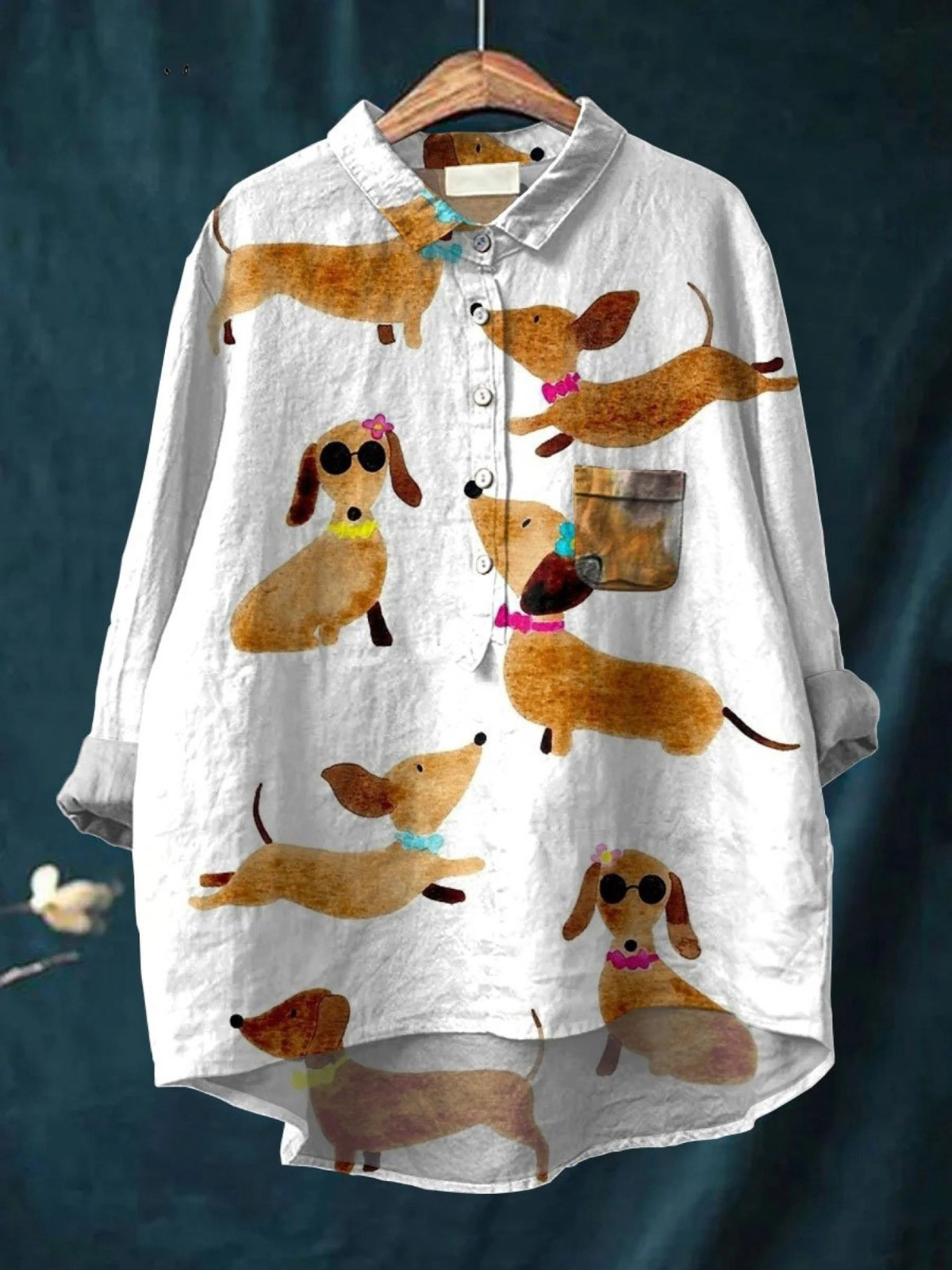 Ava | Cute dog dachshund art print casual shirt