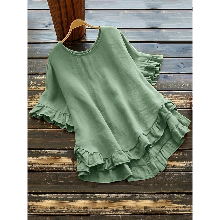 Evita™ | Simple plus size ruffle hem summer blouse