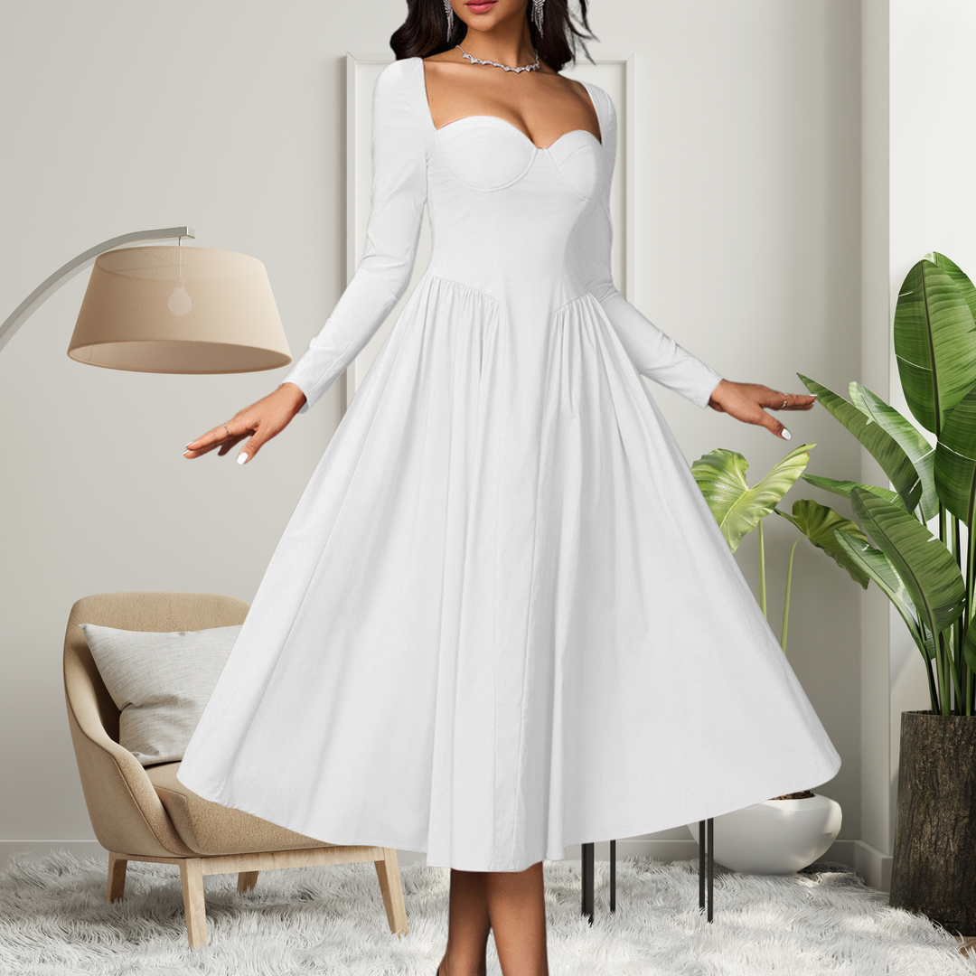 Akila™ | Elegante heart neckline lange mouwen a-line maxi jurk