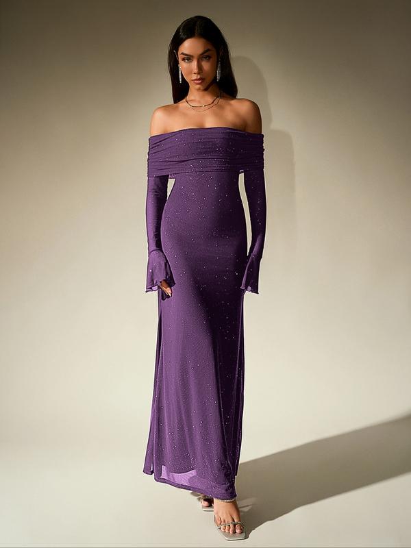 Darcie™ | Off shoulder ruched sequin bodycon avondjurk