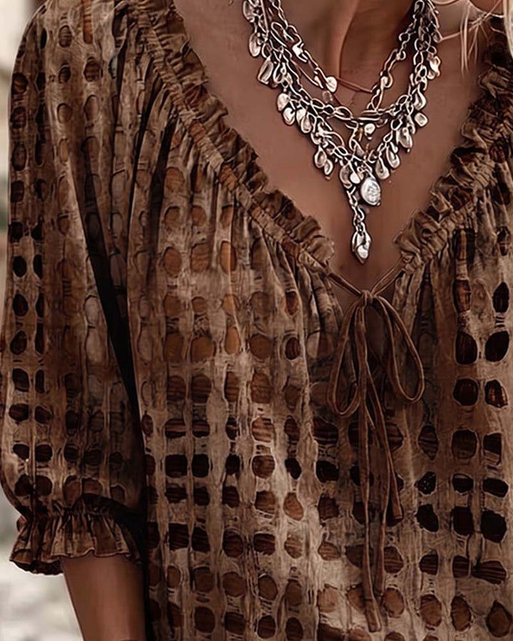 Blouse À Pois Avec Lacets